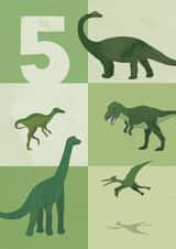 dinosaur birthday card - dinosaur card 5 - fun dinosaur card - boys 5 - T rex 5 created by Joey Marsh