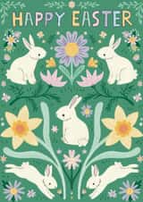 Cute Easter Card - Bunnies And Daffodils created by Hollie McManus Illustration
