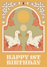 Arty Birthday Card - 1st - Ducks - Art Nouveau created by Lately Studio
