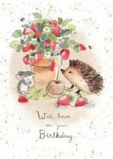 Cute Birthday Card - Hedgehog and Mouse with Strawberry Pot created by Paper Shed Design