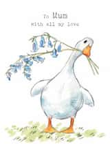Cute Mother's Day/Birthday Card - All My Love - Duck With Bluebells created by Paper Shed Design