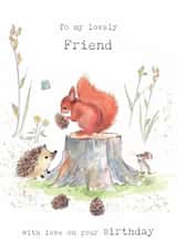 Friend Birthday Card - Cute Red Squirrel and Hedgehog Illustration created by Paper Shed Design