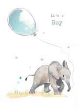 Cute Baby Boy Card - It's a Boy - Baby Elephant with Blue Balloon created by Paper Shed Design