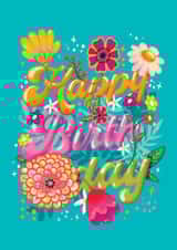 Pretty Birthday Card - Colourful Flowers - Summery created by Aniet Illustration