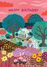 Pretty Birthday Card - Colourful Garden - Greenhouse created by Pear Tree Press