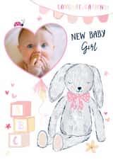 Personalised New Baby Photo Card created by Katie Phythian Design - Cute New Baby Card - Baby Girl - Bunny