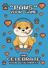 Cute Birthday Card - Shiba Inu Dog - Gaming created by @Cupsie's Creations