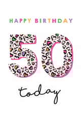 Classic Birthday Card - 50th - Heart Leopard Print created by Michelle Fiedler Design