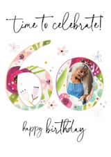 Personalised Birthday Photo Card created by Katie Phythian Design - Bold 60th birthday card - Classic - Floral - For Her