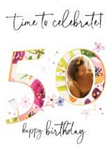 Personalised Birthday Photo Card created by Katie Phythian Design - Floral 50 birthday card - Classic - Floral - Photo Personalised