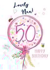 Pretty 50th Birthday balloon Card - for Nan - Classic - Floral created by Katie Phythian Design