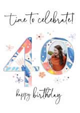 Personalised Birthday Photo Card created by Katie Phythian Design - Bold 40th birthday card - Classic - Floral - For Her