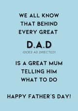 Funny Father's Day Card For Dad - Does As Directed - Dad Acronym - Great Dad created by Coja Prints