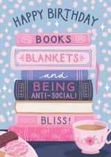 Classic Birthday Card - Book Stack - Being Anti-Social created by Jo Podmore