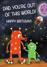 Cute Birthday Card - For Dad - Aliens created by Holly Bushnell Illustration