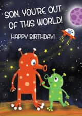 Cute Birthday Card - For Son - Aliens created by Holly Bushnell Illustration