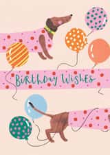 Cute Birthday Card - Sausage Dog With Balloons created by Louise Tiler