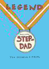Classic Father's Day/Birthday Card - Awesome Step Dad - Medal created by Poet and Painter