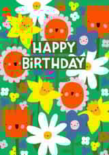 Cute Birthday Card - Smiling Spring Flowers created by Nicola Watson