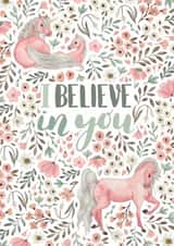 Pink unicorn I believe in you card created by Elena O'Neill