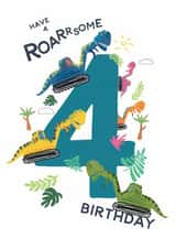 Dino Diggers Age 4 Birthday Cute 4th Birthday Card created by Paper Pigeon Creative