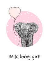 Cute New Baby Card - Baby Girl - Elephant created by Beth Higgins Art