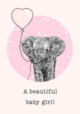 Cute New Baby Card - Baby Girl - Elephant created by Beth Higgins Art