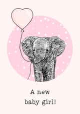 Cute New Baby Card - Baby Girl - Elephant created by Beth Higgins Art