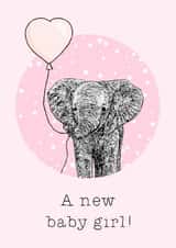 Cute New Baby Card - Baby Girl - Elephant created by Beth Higgins Art