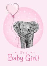 Cute New Baby Card - Baby Girl - Elephant created by Beth Higgins Art
