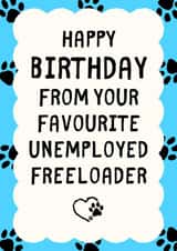 Funny Birthday Card - From Pets - Favourite Unemployed Freeloader created by Sundiva Designs