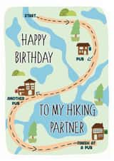 Fun Birthday Card - To My Hiking Partner - Map created by Stuck Shop Gifts
