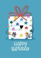 Cute Birthday Card - Smiley Wrapped Present - Star Patterned Paper created by Nicola Watson