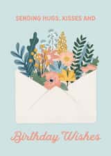 Pretty Classic Floral Birthday Card - Sending Hugs Kisses and Birthday Wishes created by Milkbar Studio