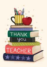 Pretty Thank You Card - For Teacher - Book Stack created by Debbie Daley Illustrations