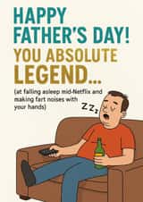 Funny Father’s Day Card for Dad Netflix Nap King Fart Noise Legend created by Double Daft