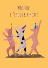 Fun dancing pigs Birthday card for friends and family! created by JodieArt