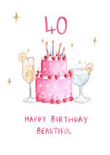 Classic Birthday Card - 40th - Cake And Cocktails created by HCD Illustration