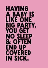 Funny New Baby Card - One Big Party created by The Buddy Fernandez Card Co.