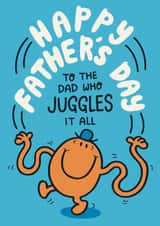 Cute Father’s Day Card - Mr. Tickle - Juggling Dad - Mr. Men created by Mr. Men