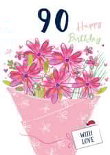 Classic 90th Birthday Card - For Her - Flowers created by Katie Phythian Design