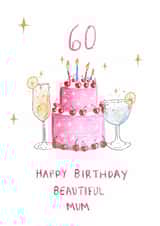 Classic Birthday Card - 60th - For Mum - Cake And Cocktails created by HCD Illustration