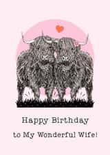 Cute Birthday Card - For Wife - Highland Cows created by Beth Higgins Art