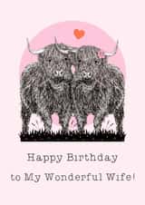 Cute Birthday Card - For Wife - Highland Cows created by Beth Higgins Art