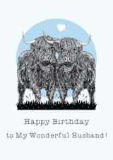 Cute Birthday Card - For Husband - Highland Cows created by Beth Higgins Art