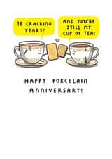 Cute 18th Anniversary Card - Porcelain Anniversary - Cup Of Tea created by mungo and shoddy