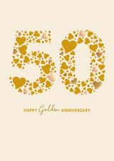 Classic 50th Anniversary Card - Golden Anniversary - Hearts created by mrs L cards