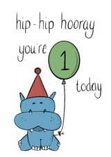 Cute 1st Birthday Card - Hippo - 1 Today created by Vale Art & Creations