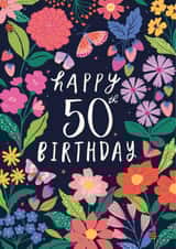 Pretty 50th Birthday Card - For Her - Modern Floral created by Nina Raby - Jones