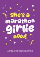 Funny Good Luck Card - She's A Marathon Girlie Now - Running created by Jog On Studio